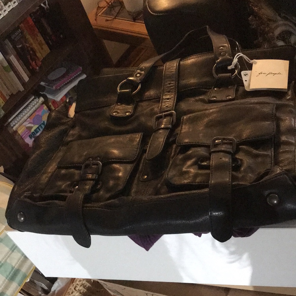 Black leather messenger bag